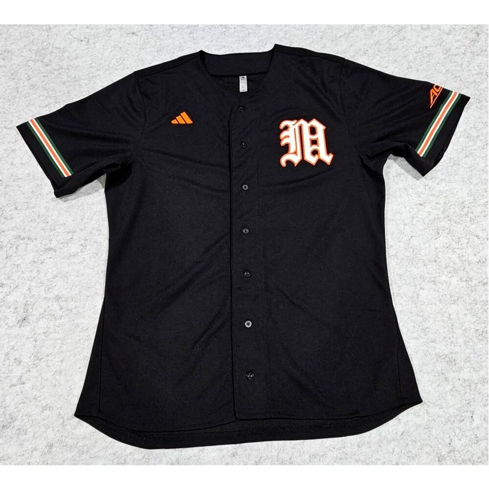 Men's Adidas Black Miami Hurricanes V-Neck Baseball Jersey, Black, Sz L, New - Picture 3 of 11